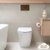 Angled In-Wall Toilet With Rectangle Antique Brass Buttons