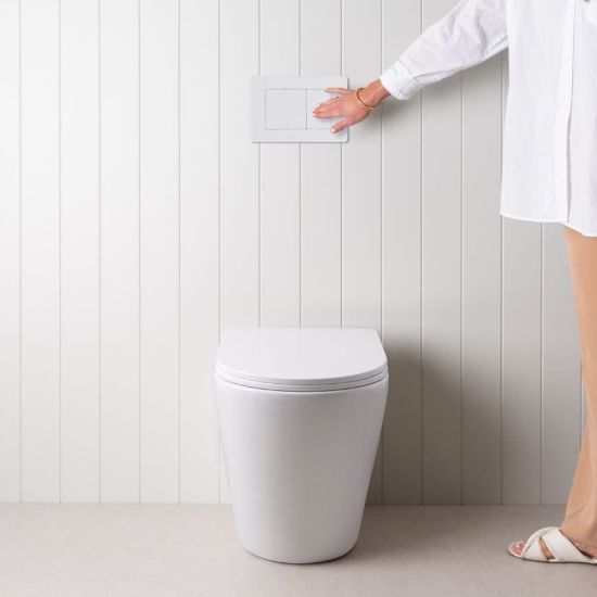Angled In-Wall Toilet With Rectangle Matte White Buttons