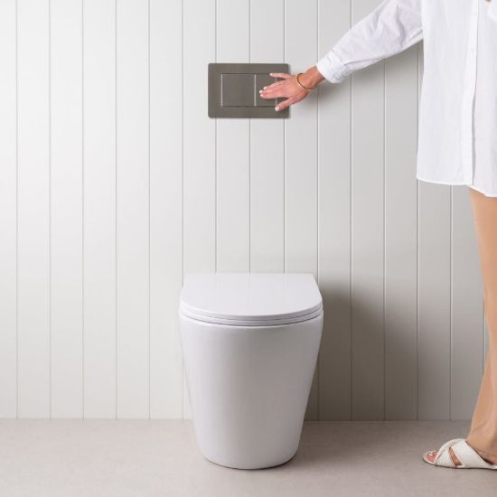 Angled In-Wall Toilet With Rectangle Stainless Steel Buttons