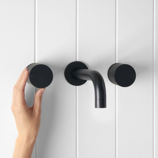 Wall Spout + Round Wall Taps Matte Black
