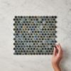 Broadwater Dark Blue Mix Gloss Penny Round Mosaic Tile