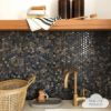 Broadwater Dark Blue Mix Gloss Penny Round Mosaic Tile