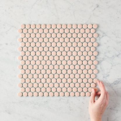 Broadwater Pink Gloss Penny Round Mosaic Tile