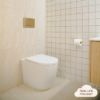 Curved In-Wall Toilet With Rectangle Brushed Brass Buttons