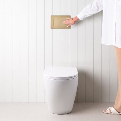 Curved In-Wall Toilet With Rectangle Warm Brushed Nickel Buttons