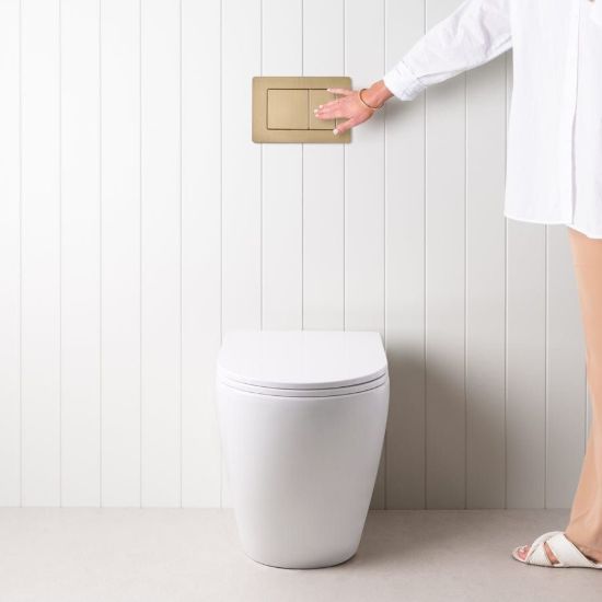 Curved In-Wall Toilet With Rectangle Warm Brushed Nickel Buttons