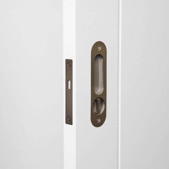 Flush Pull with Lock Antique Brass