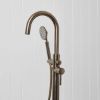 Freestanding Bath Spout + Round Hand Shower Antique Brass