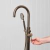 Freestanding Bath Spout + Round Hand Shower Antique Brass