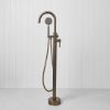 Freestanding Bath Spout + Round Hand Shower Antique Brass