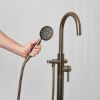 Freestanding Bath Spout + Round Hand Shower Antique Brass
