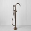 Freestanding Bath Spout + Round Hand Shower Antique Brass