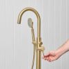 Freestanding Bath Spout + Round Hand Shower Brushed Brass