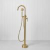 Freestanding Bath Spout + Round Hand Shower Brushed Brass