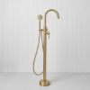 Freestanding Bath Spout + Round Hand Shower Brushed Brass