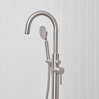 Freestanding Bath Spout + Round Hand Shower Stainless Steel