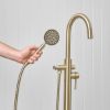 Freestanding Bath Spout + Round Hand Shower Warm Brushed Nickel