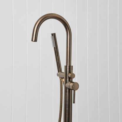 Freestanding Bath Spout + Straight Hand Shower Antique Brass