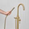 Freestanding Bath Spout + Straight Hand Shower Brushed Brass