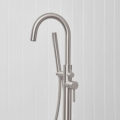 Freestanding Bath Spout + Straight Hand Shower Stainless Steel