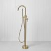 Freestanding Bath Spout + Straight Hand Shower Warm Brushed Nickel