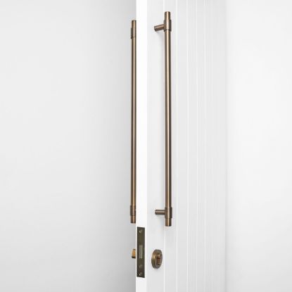Front Door Double Side Pull Handle with Lock Set Antique Brass