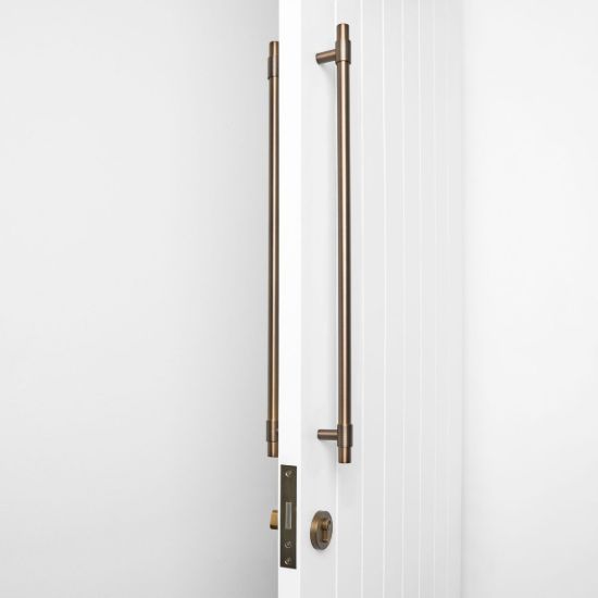 Front Door Double Side Pull Handle with Lock Set Antique Brass