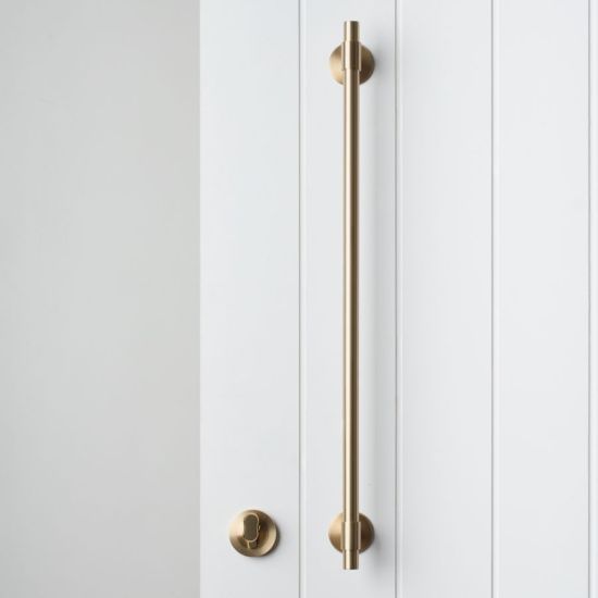Front Door Double Side Pull Handle with Lock Set Brushed Brass