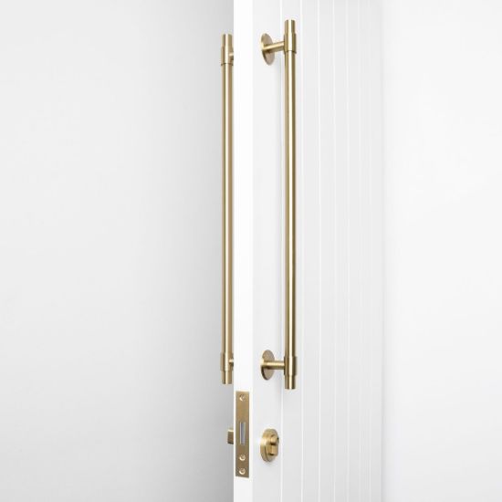 Front Door Double Side Pull Handle with Lock Set Warm Brushed Nickel
