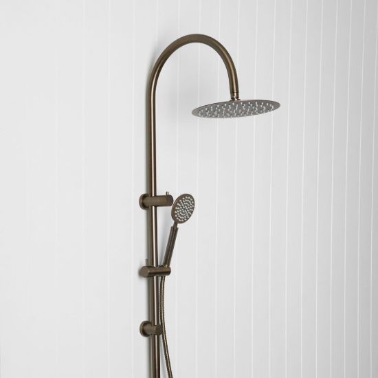 Gooseneck Combination Shower + Round Sprayer Antique Brass