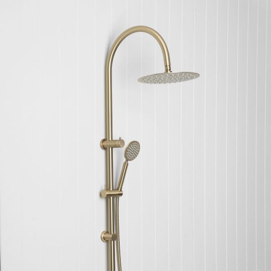 Gooseneck Combination Shower + Round Sprayer Warm Brushed Nickel