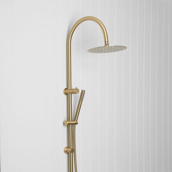 Gooseneck Combination Shower + Straight Sprayer Brushed Brass