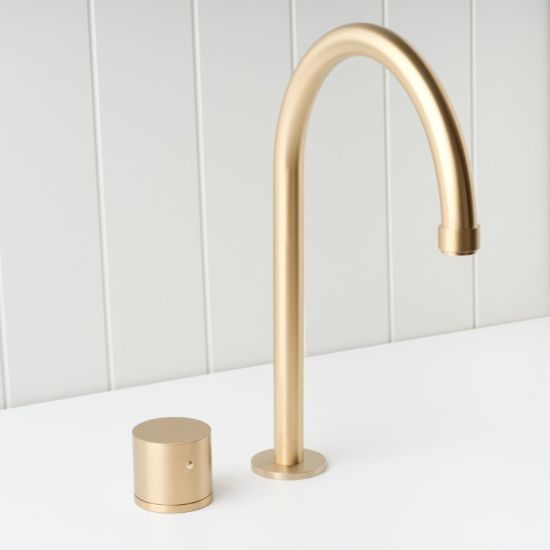 Melbourne Basin Spout + Benchtop Progressive Mixer Brushed Brass