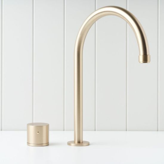 Melbourne Basin Spout + Benchtop Progressive Mixer Warm Brushed Nickel