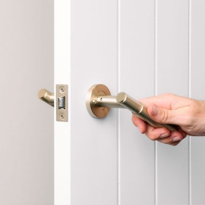 Melbourne Door Handle with Lock Warm Brushed Nickel