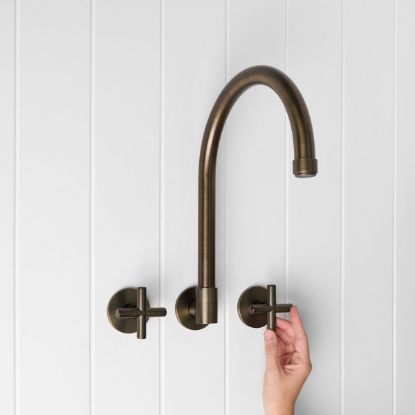 Melbourne Swivel Spout + Cross Taps Antique Brass