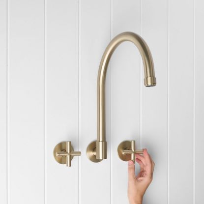 Melbourne Swivel Spout + Cross Taps Warm Brushed Nickel