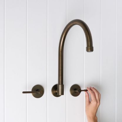 Melbourne Swivel Spout + Double Handle Taps Antique Brass