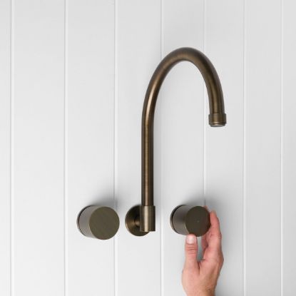 Melbourne Swivel Spout + Round Taps Antique Brass