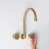 Melbourne Swivel Spout + Round Taps Brushed Brass