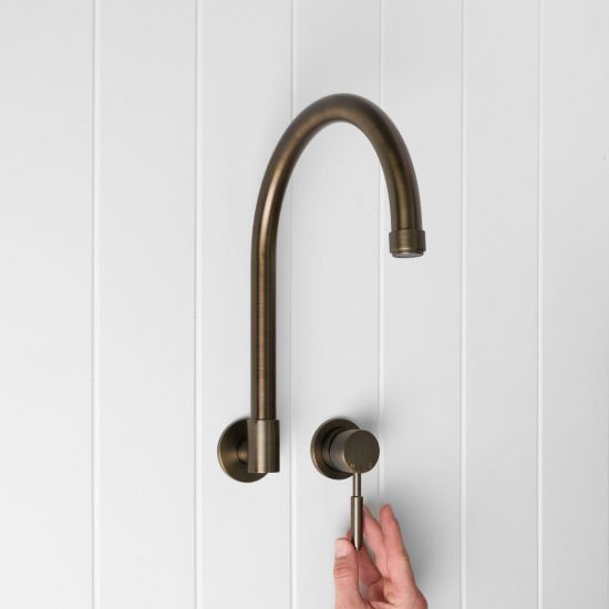Melbourne Swivel Spout + Wall Mixer Antique Brass