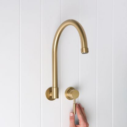 Melbourne Swivel Spout + Wall Mixer Brushed Brass
