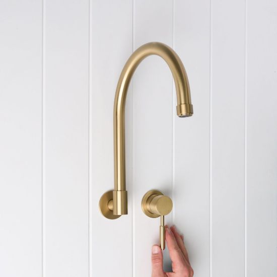 Melbourne Swivel Spout + Wall Mixer Brushed Brass