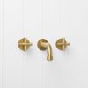 Melbourne Wall Spout + Cross Taps Brushed Brass