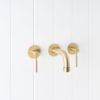 Melbourne Wall Spout + Double Handle Taps Brushed Brass