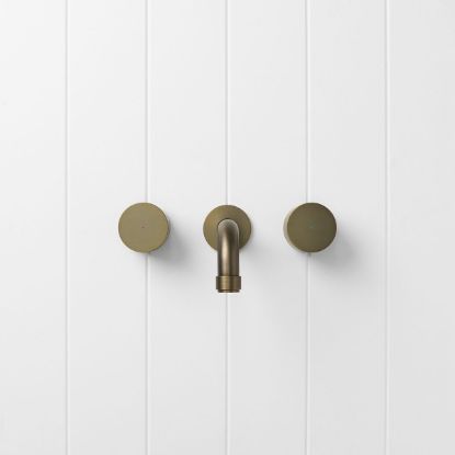 Melbourne Wall Spout + Round Taps Antique Brass