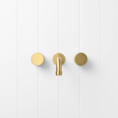 Melbourne Wall Spout + Round Taps Brushed Brass