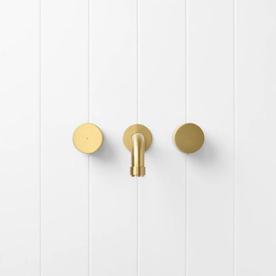 Melbourne Wall Spout + Round Taps Brushed Brass