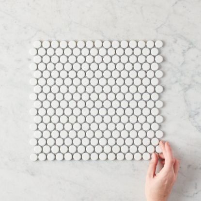 Broadwater White Gloss Penny Round Mosaic Tile