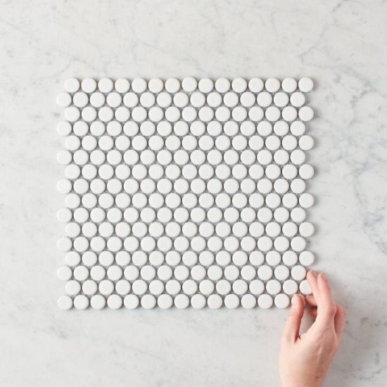 Broadwater White Gloss Penny Round Mosaic Tile